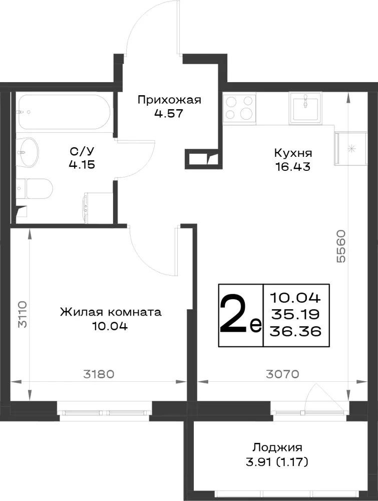 1-комн. 36.4 м²