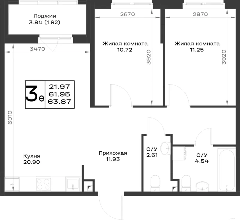 2-комн. 62.8 м²
