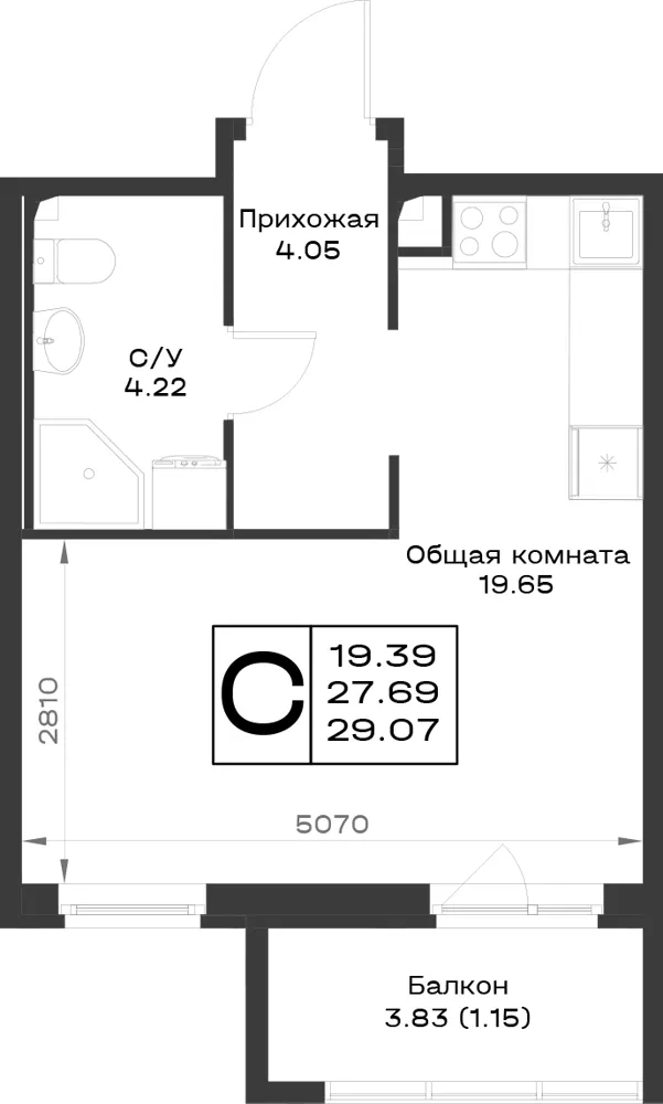 1-комн. 29.1 м²