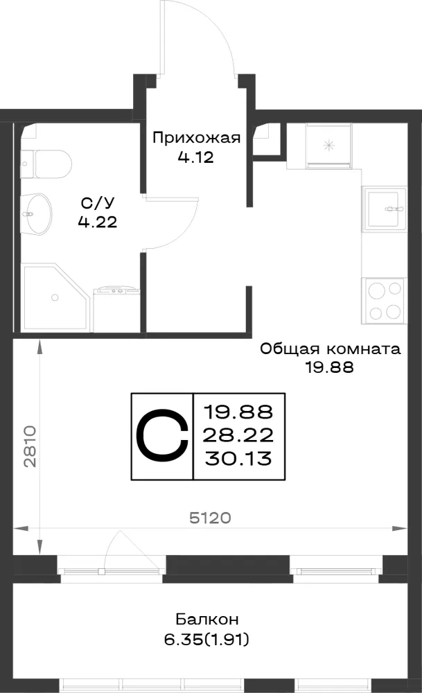 1-комн. 30.1 м²
