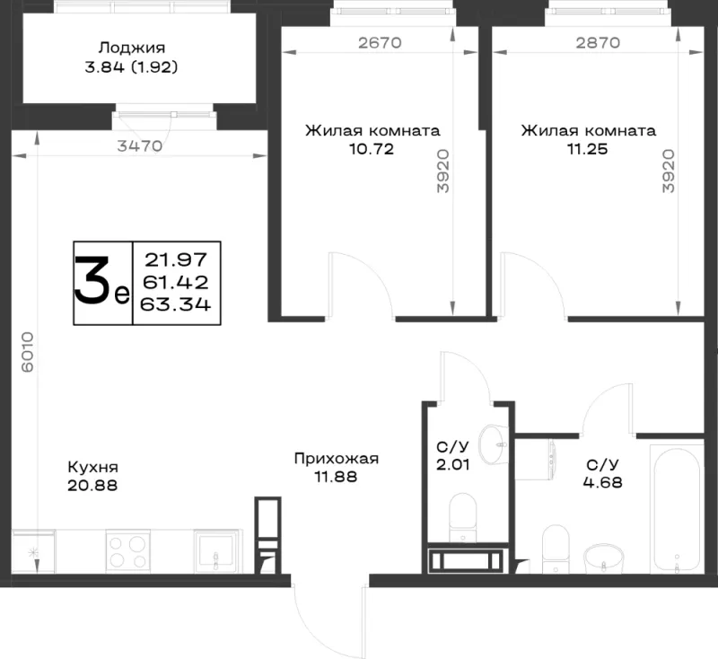 2-комн. 62.3 м²
