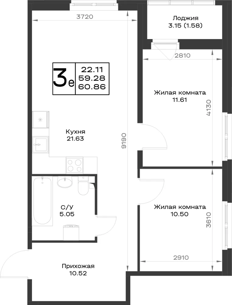 2-комн. 59.8 м²