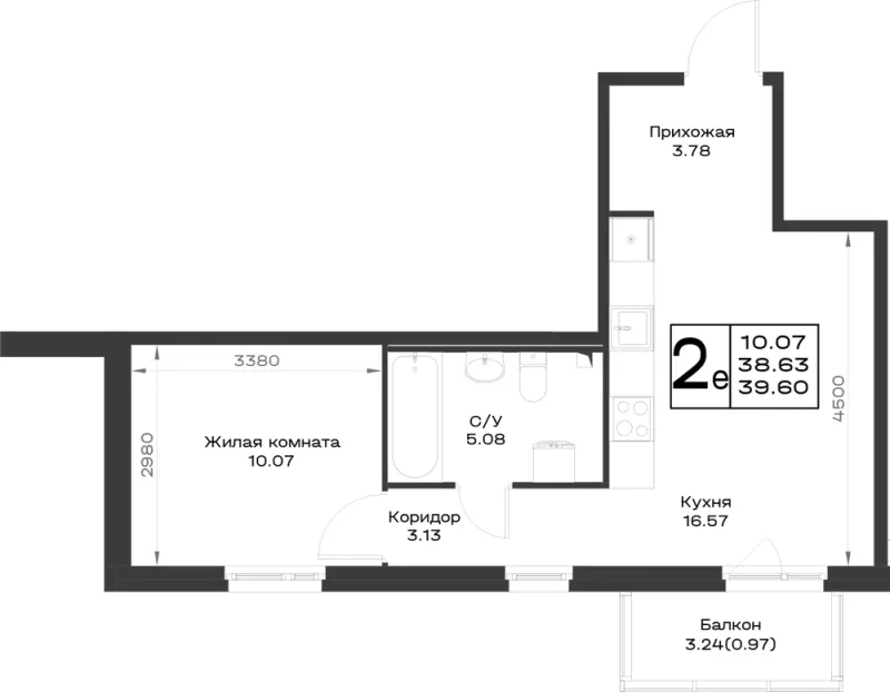 1-комн. 38.6 м²