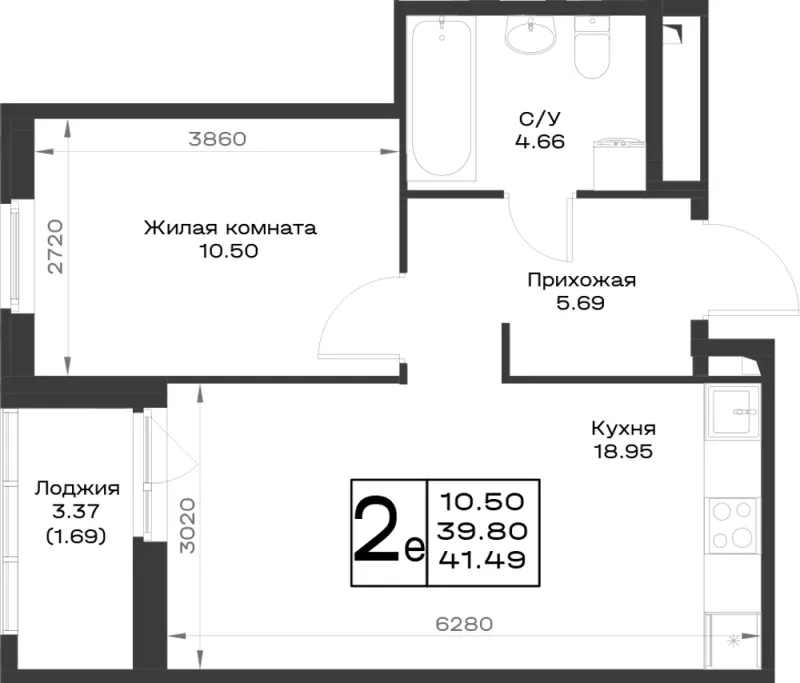 1-комн. 40.4 м²
