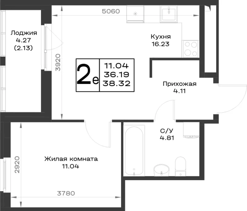 1-комн. 38.3 м²