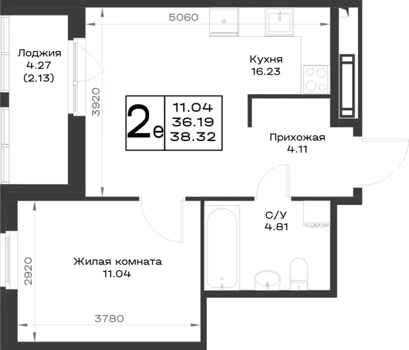 1-комн. 38.3 м²