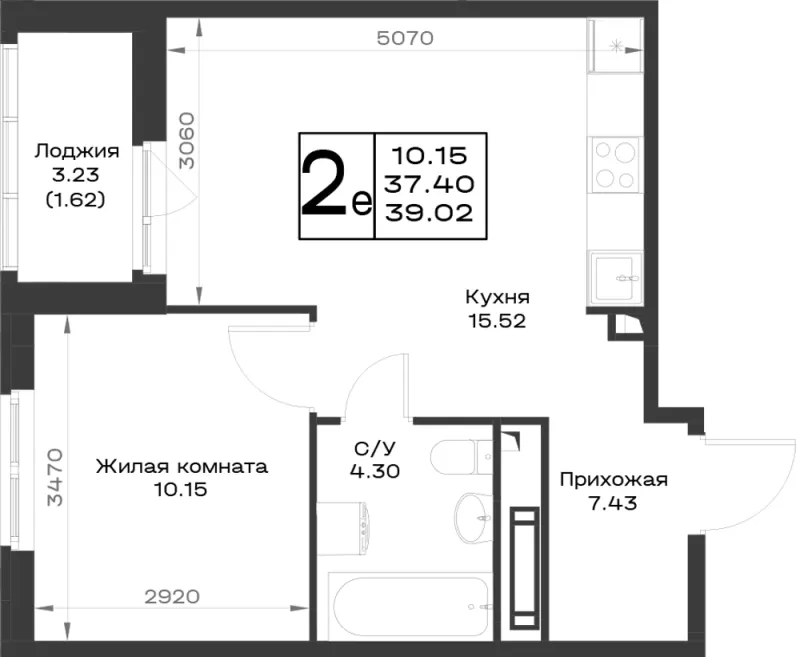 1-комн. 38 м²