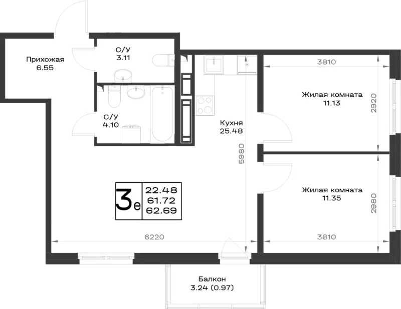 2-комн. 61.7 м²