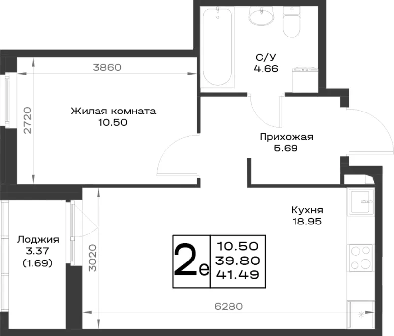 1-комн. 40.4 м²