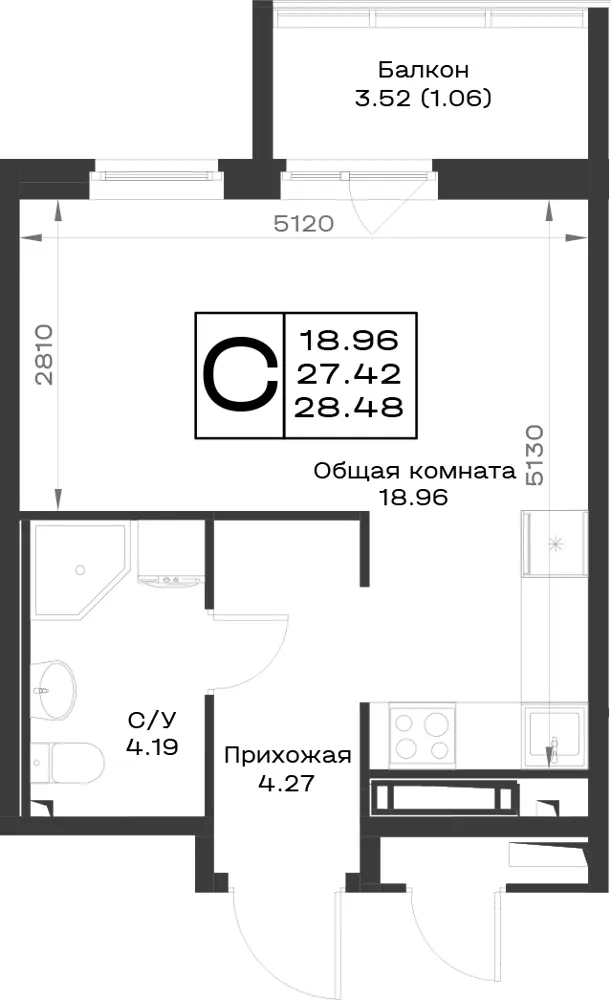 1-комн. 28.5 м²