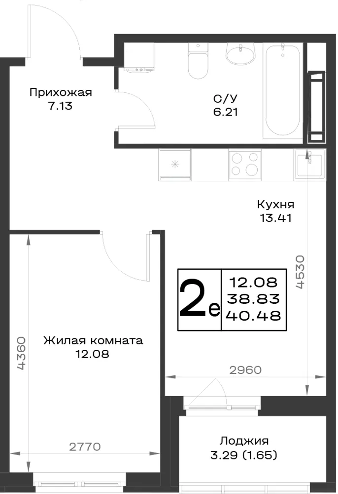 1-комн. 39.4 м²