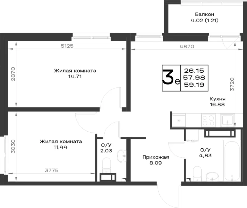 2-комн. 59.2 м²