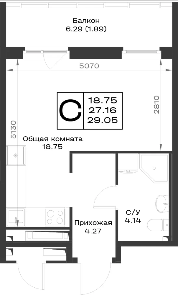 1-комн. 29.1 м²