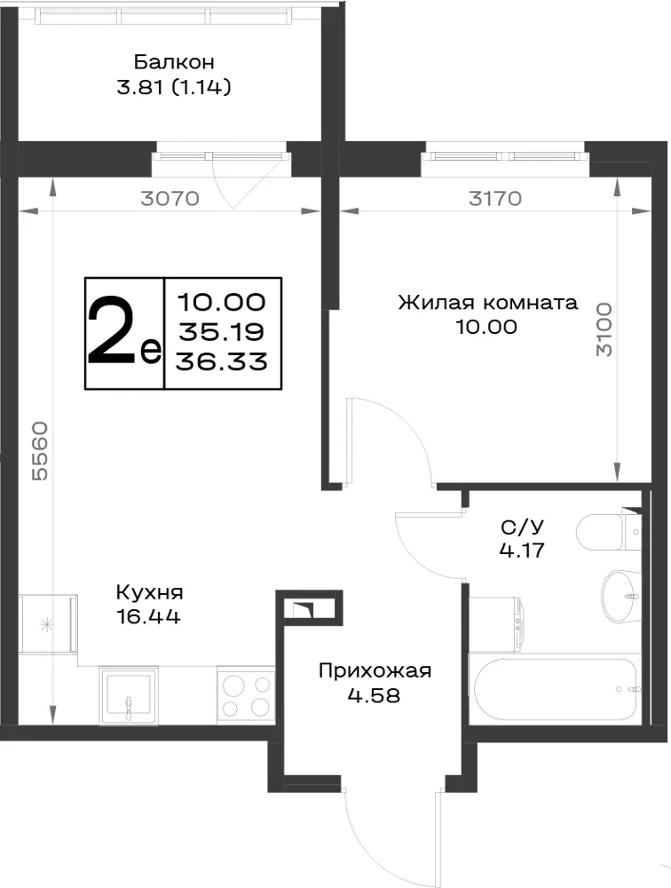1-комн. 36.3 м²