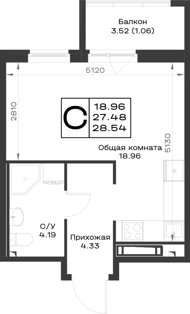 1-комн. 28.5 м²