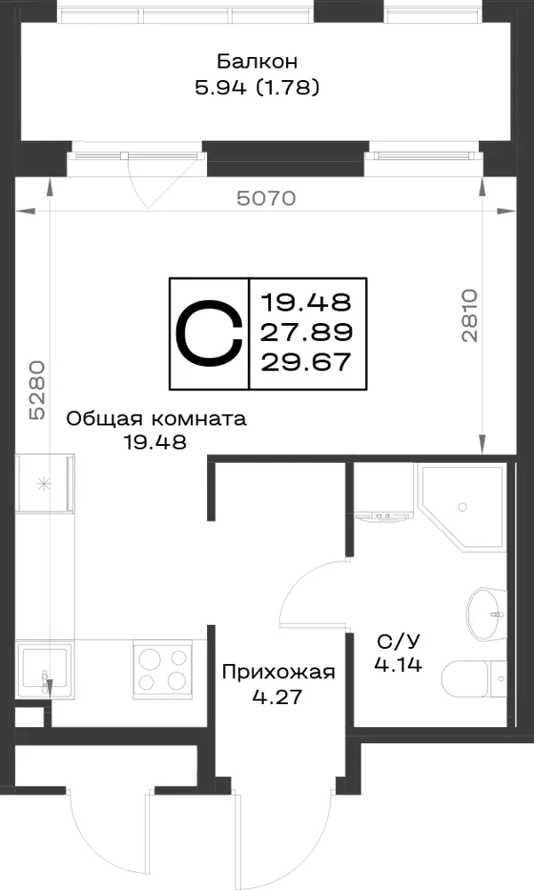 1-комн. 29.7 м²
