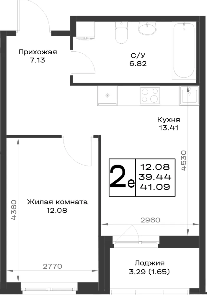 1-комн. 40 м²