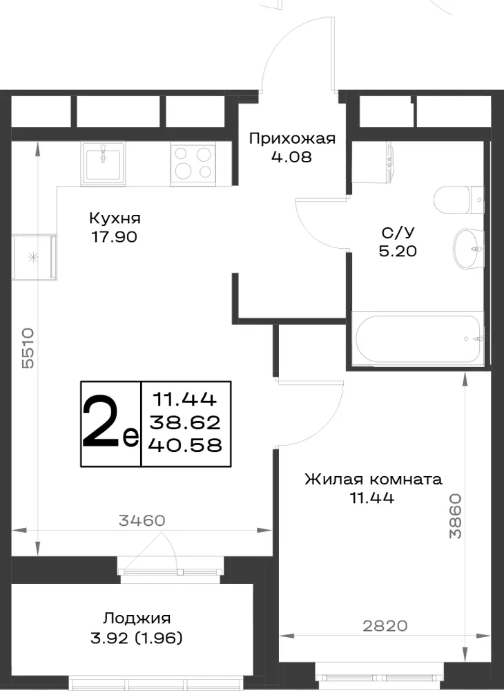 1-комн. 39.5 м²