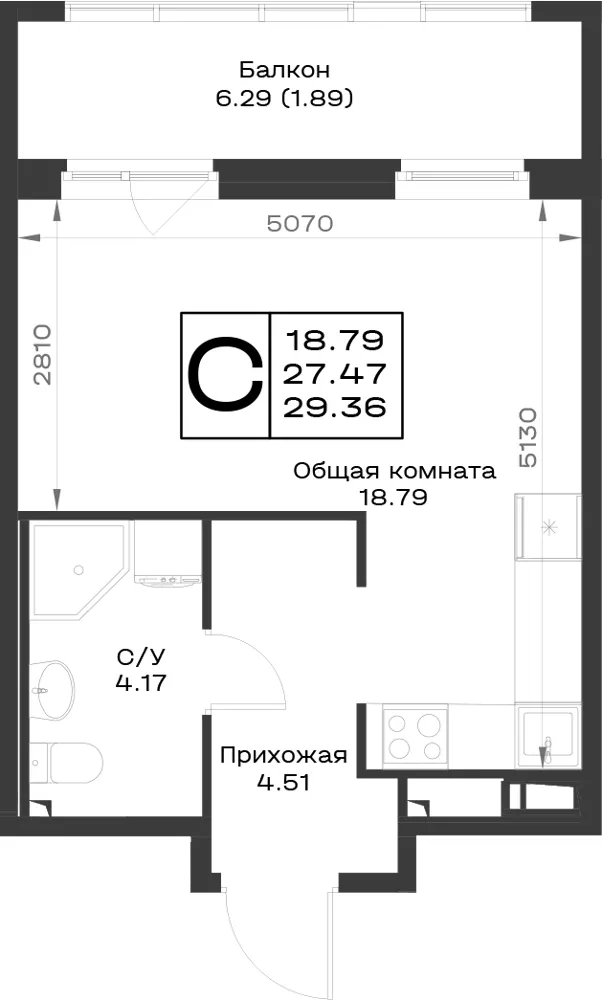 1-комн. 29.4 м²