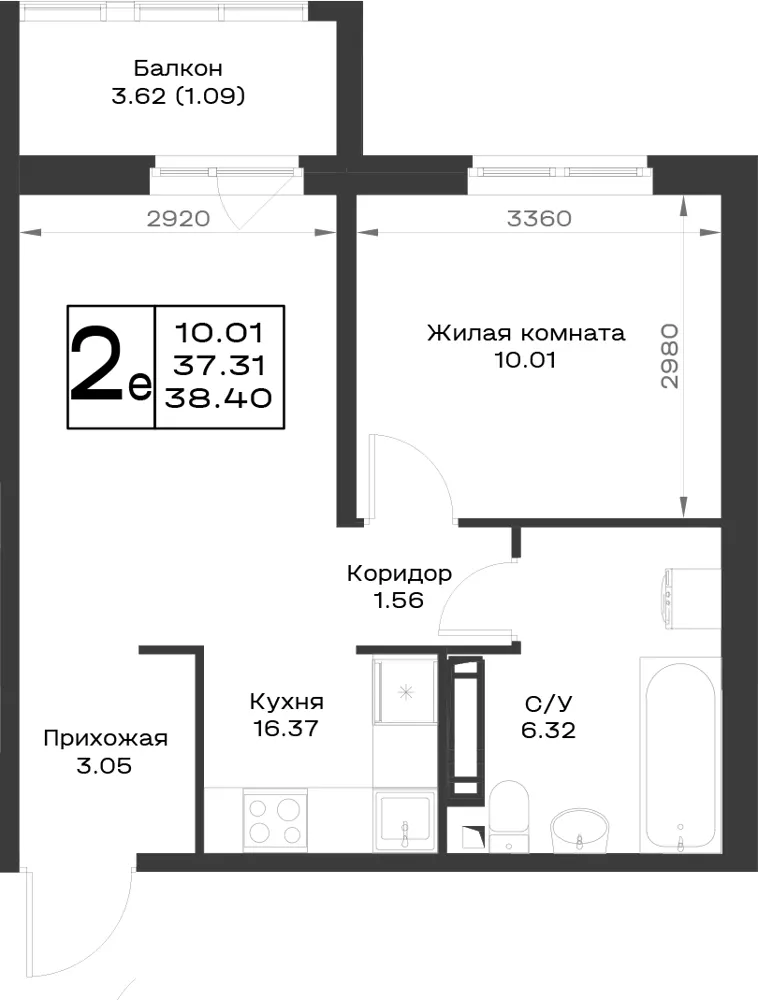 1-комн. 37.4 м²