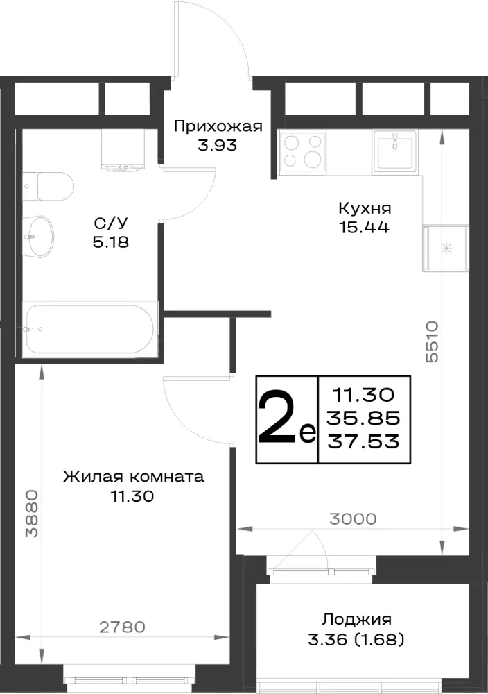 1-комн. 37.5 м²