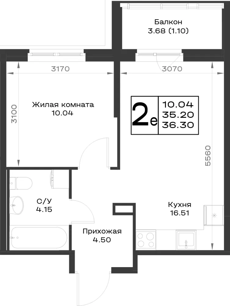 1-комн. 36.3 м²