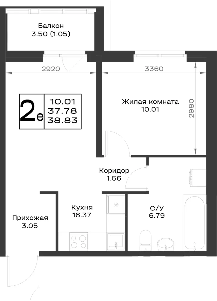 1-комн. 37.8 м²