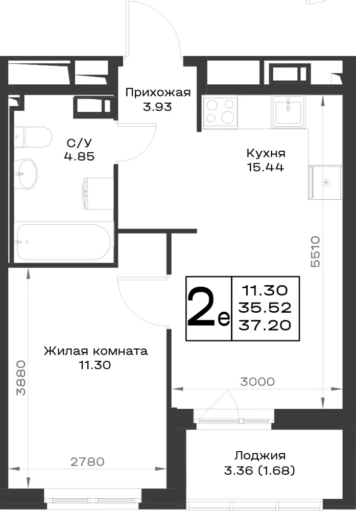 1-комн. 37.2 м²