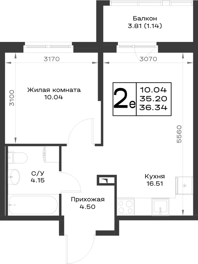 1-комн. 36.3 м²