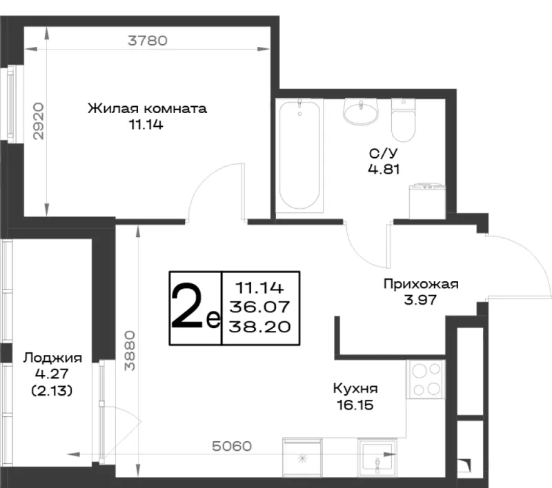 1-комн. 38.2 м²