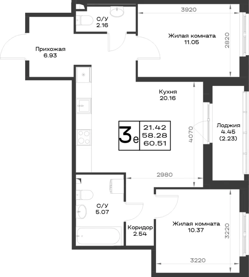 2-комн. 59.5 м²