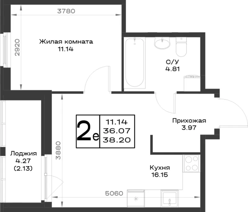 1-комн. 38.2 м²