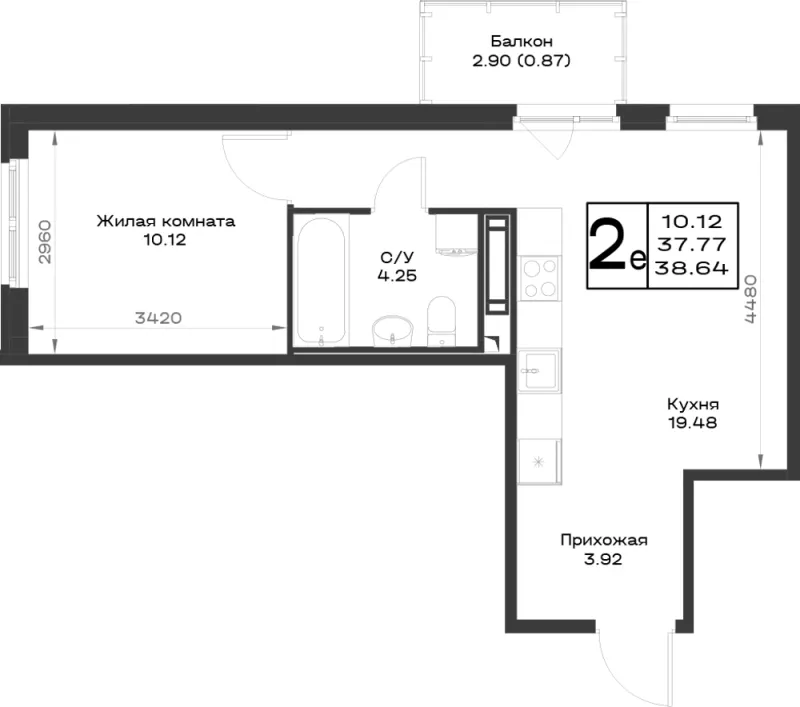 1-комн. 37.6 м²
