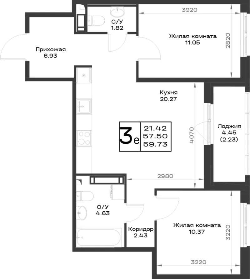 2-комн. 59.1 м²