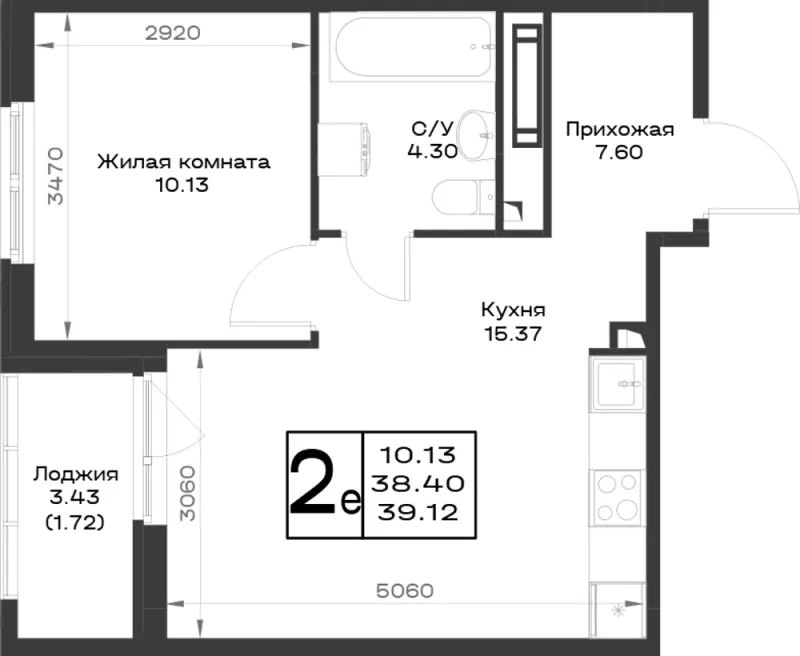 1-комн. 38.1 м²