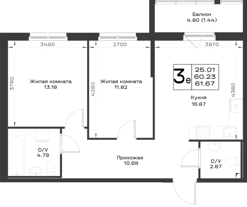 2-комн. 60.6 м²