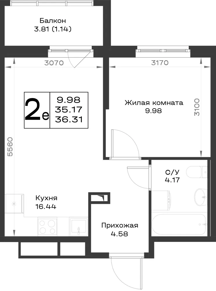 1-комн. 36.3 м²