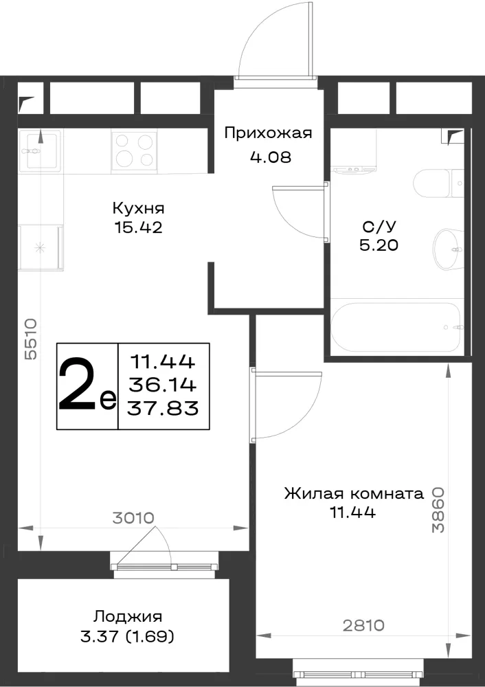 1-комн. 37.8 м²