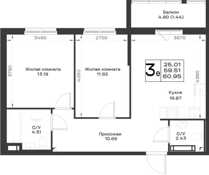 2-комн. 59.9 м²