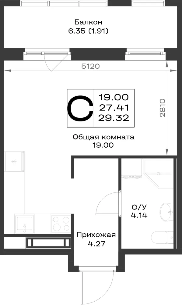 1-комн. 29.3 м²