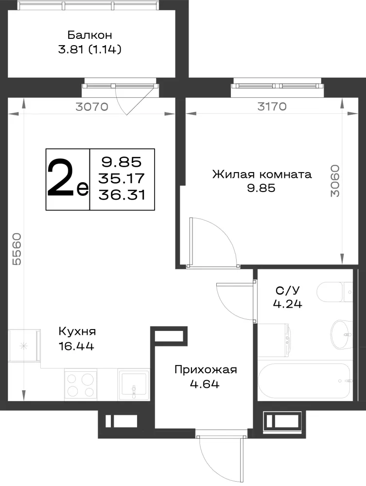 1-комн. 36.3 м²