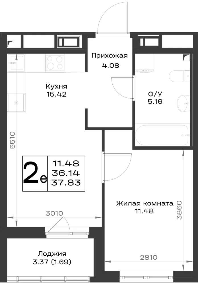 1-комн. 37.8 м²