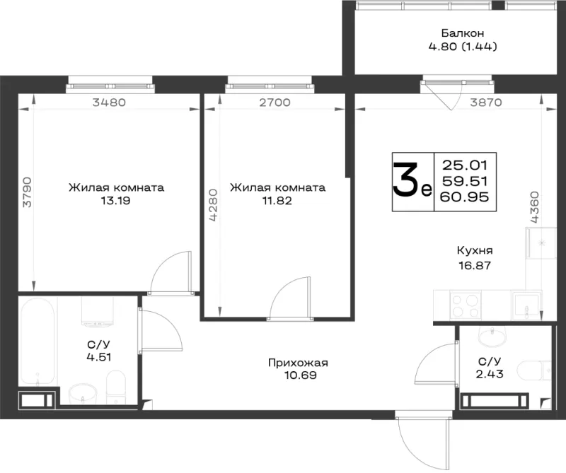 2-комн. 59.9 м²