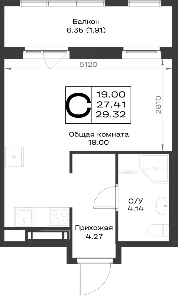 1-комн. 29.3 м²