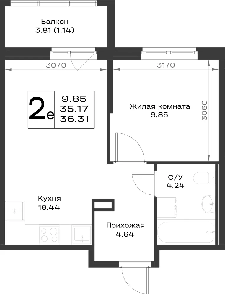 1-комн. 36.3 м²