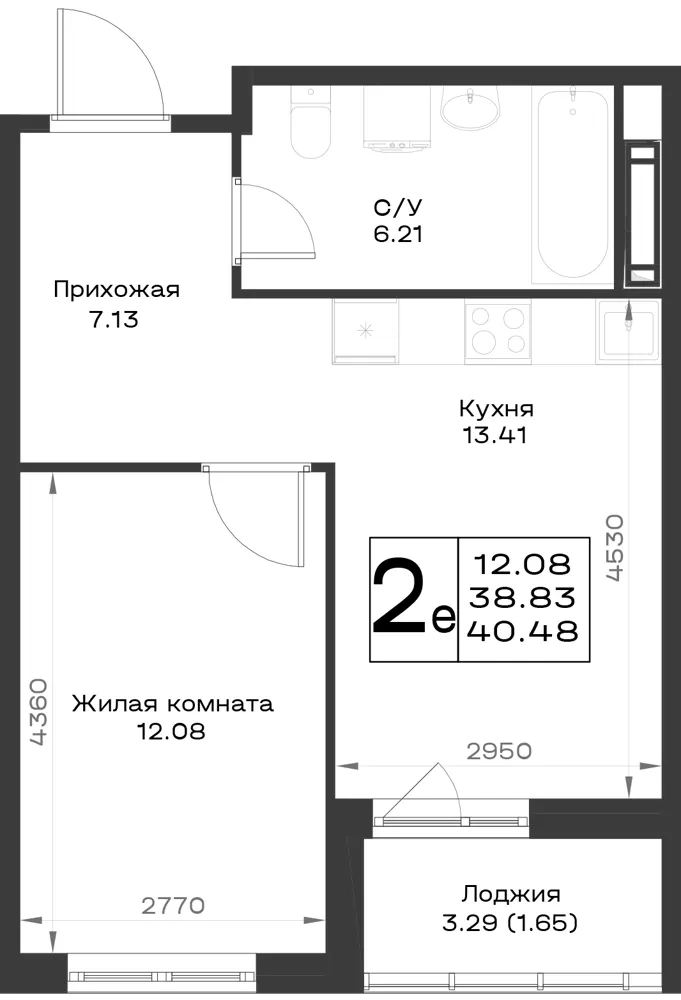 1-комн. 39.5 м²