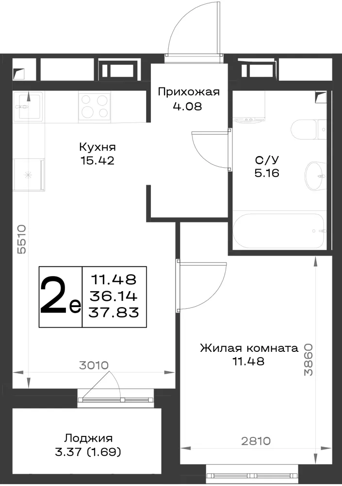 1-комн. 37.8 м²