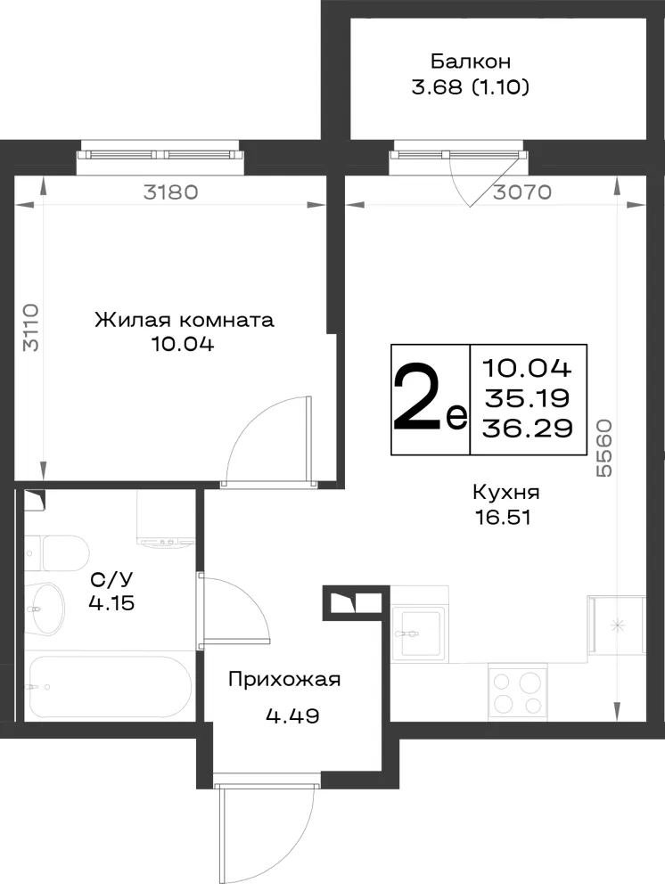 1-комн. 36.3 м²