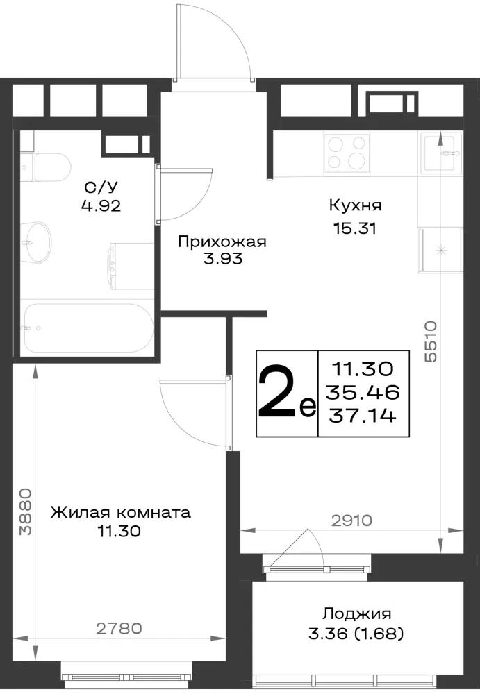 1-комн. 37.1 м²