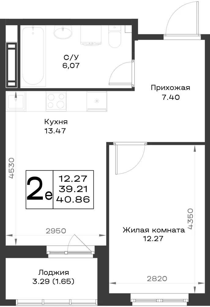 1-комн. 39.9 м²